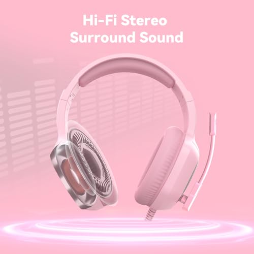 IMYB A36 Pink Gaming Headset with Mic Stereo Headphones for Pc, PS5, Xbox | RGB Wired Over-Ear Noise Cancelling for Xbox Series X/S, PS4, Nintendo Switch, Computer, Laptop, Mac - color: Pink