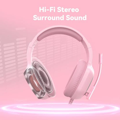 IMYB A36 Pink Gaming Headset with Mic Stereo Headphones for Pc, PS5, Xbox | RGB Wired Over-Ear Noise Cancelling for Xbox Series X/S, PS4, Nintendo Switch, Computer, Laptop, Mac - color: Pink