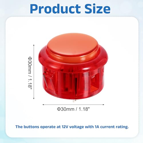 Nexarelle 2 Pcs Arcade LED Lights Push Button (30mm) - 5A 12/24V LED Illuminated Game Push Button for Arcade Machine/Fighting Stick/Video Gaming Controller, Red - color: Red