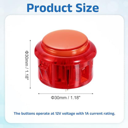 Nexarelle 2 Pcs Arcade LED Lights Push Button (30mm) - 5A 12/24V LED Illuminated Game Push Button for Arcade Machine/Fighting Stick/Video Gaming Controller, Red - color: Red