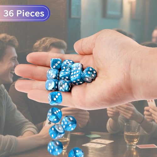 36 Pieces 12mm 6 Sided Mini Dice Set,Two Colours D6 Game Dice Set,6 Sided Standard Game Dice for Board Games Dice Games Classroom Teaching Dices Game,with Portable Gaming Box(Blue & Silver) - color: D6-blue & Silver