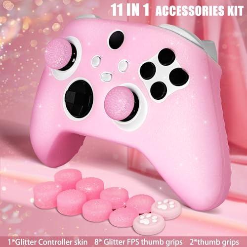 Pink Glitter Anti-Slip Protective Silicone Cover Skin Grips for Xbox Series X/S Controller,8 PCS Glitter Thumb Grips Caps and 2 Grips Caps. - color: Glitter Pink