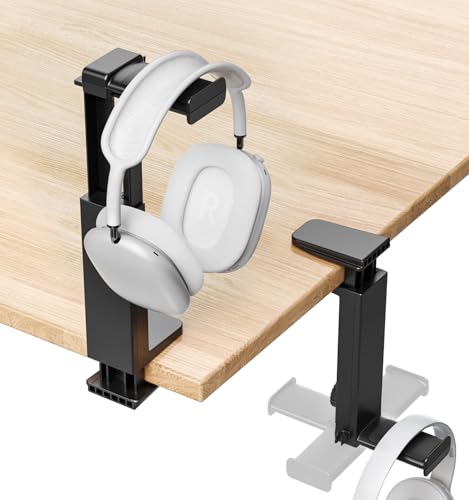 Headphone Stand & Hanger for Desk, 2 in 1 Above & Under Desk Gaming Headset Holder Mount with Height Adjustable & Rotating Clamp, Dual-sided Anti-slip Pad Earphone Rack with Clamp Headset Stand - size: 1 Hooks
