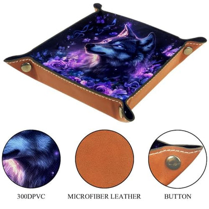 Dice Trays Wolf Rose Holder Storage Box for Dice Games Like RPG DND, Leather Dice Holder Portable Folding Rolling Dice Tray, 16x16cm - color: Multi 10