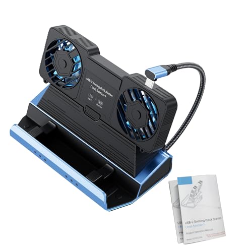 Zunate 9 in1 USB C Docking Station with Dual Cooling Fans, 4K 60Hz HDMI, 100W PD, Gigabit Ethernet, 6 USB Ports, Foldable Stand for Handheld Consoles