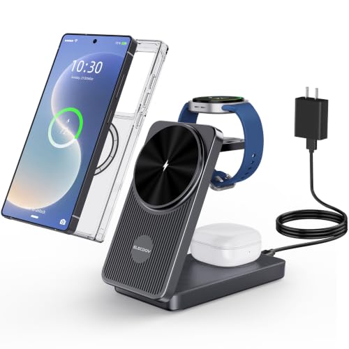 3 in 1 Wireless Charging Station for Samsung, Foldable Wireless Charger | ELECDOV Magnetic Wireless Charger for Galaxy S26/S25/Z Fold 7/Flip 7, Travel Watch Charger Stand for Galaxy Watch 8/Buds 4