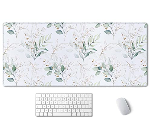 SSOIU Large Mouse Pad, Cute Floral Desk Mat for Desktop, Women Girls Waterproof Gaming Mousepad, Eucalyptus Leaves Computer PC Laptop Protector Writing Pads for School Office Home 35.5" x 15.7" - color: Floral