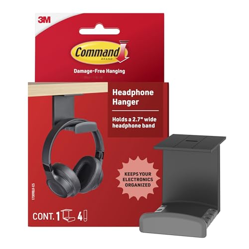 Command Headphone Hanger, Black, 1 Hook, 4 Large Strips | Headphone Hanger With Command Strips For Headphones, Adhesive Mounts Onto Surfaces Or Walls, Good For Desk, Gaming, Or Dorm - color: Black
