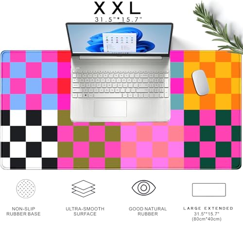 Checkered Desk Mat Pink Desk Matt for Desktop Desk Pad XXL Large Mouse Pad Deskmat Big Mousepad Keyboard Pad Mouse for Computer Cute Desk Accessories 31.5 X 15.7In - color: A6- Retro Checked