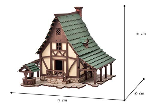I Built It-PEASANT DWELLING-Architectural Wooden Model Kit-Medieval Europe-3D Puzzle-Terrain Scenery for Tabletop 28mm Miniatures Wargame - (DIY) - Educational Family activity-(Standard Texture) - color: Green Gables 14