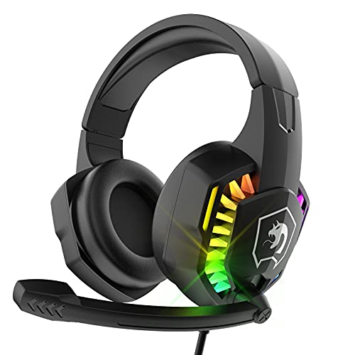 ZIYOU LANG CY907 Wired Gaming Headset with Rainbow RGB Backlight-Black | Retractable,Noise Isolating Microphone,Stereo Sound,Deep Bass,Memory Foam Earmuff,Over Ear Headphone for PS4 PC Win Mac Music - color: Black