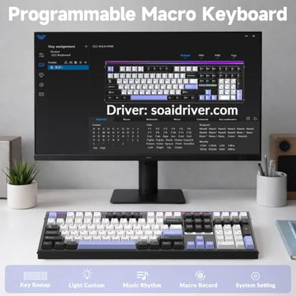 Aula H108 Wireless Mechanical Keyboard, Hot Swappable Silent Keyboard, Full Size Keyboard with Number Pad, Gasket Structure, RGB Backlit Computer Gaming Keyboard with PBT Keycaps for PC/Office - color: White Black Purple