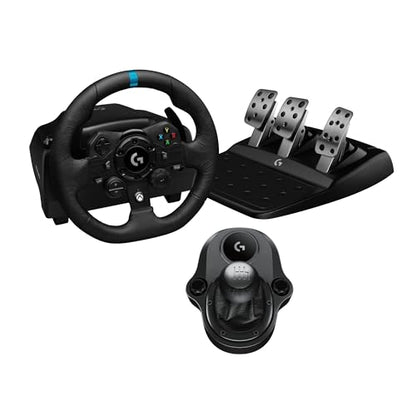 Logitech G923 Racing Wheel and Pedals, TRUEFORCE Force Feedback, Real Leather + Logitech G Driving Force Shifter - Xbox X|S, Xbox One, PC, Mac - Black - style: Xbox|PC