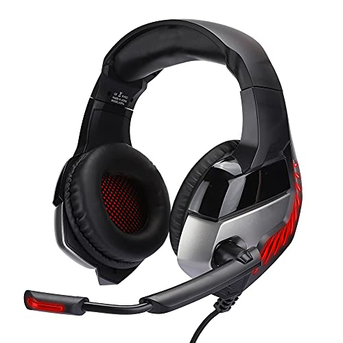 Gaming Headset HighQuality Wired Head Mounted Headphone with Noise Cancellation for Black Red 50mm Speakers (Black Red)