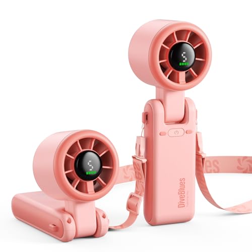 Diveblues Portable Handheld Turbo Fan, 5 Gear Wind, Battery Operated, Up to 12 Working Hours, 3 IN 1 Hand Fan with Air Turbo Tech Cooling Fan for Outdoor Activities, Travel, Working - color: Versailles Rose