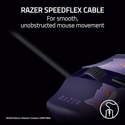 Razer Cobra Wired Gaming Mouse, 58g Lightweight, Pokemon Gengar Edition | Gen-3 Optical Switches, Chroma RGB Lighting Underglow, 8500 DPI Optical Sensor, 100% PTFE Mouse Feet, Speedflex Cable - color: Gengar Edition