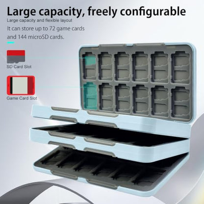 ONETIAOLONG Switch Game Case Holder for Switch 2 & OLED & Lite with 72 Cartridge Slots and 144 Micro SD Card Storage with Magnetic Closure,Protective Hard Shell and Soft Lining for Easy carrying - color: Blue, style: 72-slots