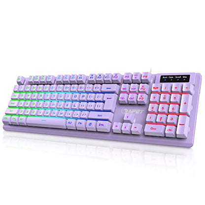 NPET K10 Wired RGB Purple Membrane Keyboard for PC Desktop | Spill Resistant, Multimedia Hotkeys, Quiet Membrane Gaming Keys
