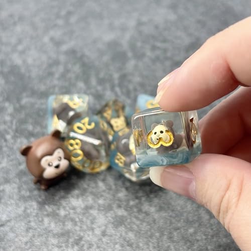 Sage's Portal Animal Familiars Resin DND Dice Set Polyhedral Dice Set for Dungeons and Dragons RPG Pathfinder Tabletop TTRPG (Chipmunk + Figurine) - color: Chipmunk + Mini Figure, style: Dice Set +Mini Figure