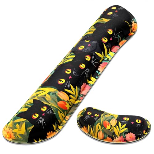Dapesuom Enlarge Keyboard Wrist Rest, Memory Foam Wrist Cushion for Desk Mats Support, Cute Typing Pain Relief Keyboard Mouse Pad Rests Set with Non-Slip Base for Gaming Laptop Computer, Black Cats - color: Black Cats