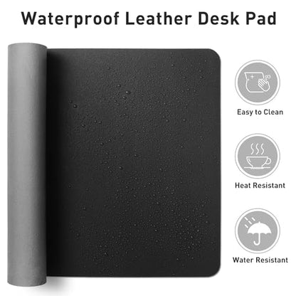 Aothia Faux Leather Desk Mat – Large Mouse Pad, Non-Slip PU Leather Blotter, Waterproof Writing Surface for Office and Home (Black, 47.2" x 23.6") - color: Black, size: 47.2" x 23.6"