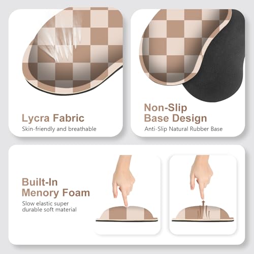 Beige Khaki Checkered Mouse Pad Set, 4 in1 Large Gaming Ergonomics Keyboard Desk Mat with Memory Foam Wrist Rest, Extended Game Mousepad, Non-Slip Desk Pad Matt Easy Typing Pain Relief - color: Beige Khaki Checkered