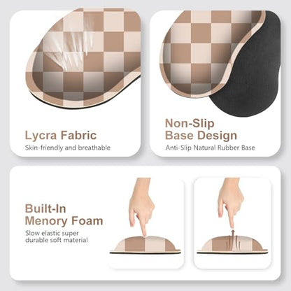Beige Khaki Checkered Mouse Pad Set, 4 in1 Large Gaming Ergonomics Keyboard Desk Mat with Memory Foam Wrist Rest, Extended Game Mousepad, Non-Slip Desk Pad Matt Easy Typing Pain Relief - color: Beige Khaki Checkered