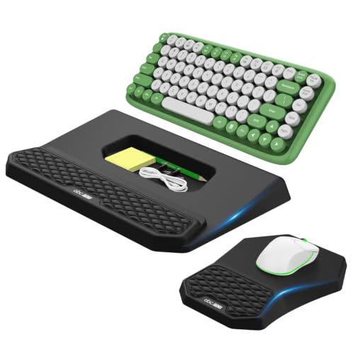 Ergonomic Wrist Rest with Keyboard Stand and Mouse Pad for Easy Typing | Keyboard Holder with Storage Slot, Mousepad for Carpal Tunnel Pain Relief with Massage Bulge and Slow Rebound Memory Foam - color: Black