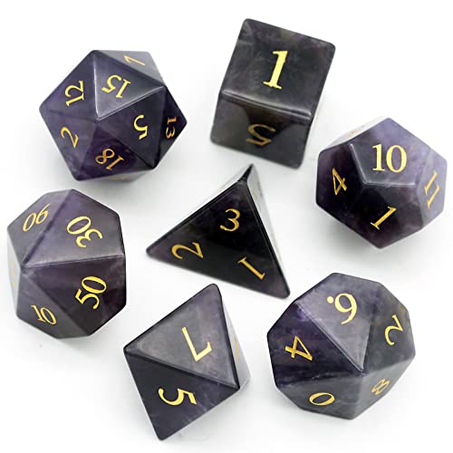 UDIXI Amethyst Gemstone Dice Set D&D Stone DND Dice Set for Tabletop Games | Natural Stone, Premium Gift Box, DM Gift, for Dungeons and Dragons Role Playing Games - color: Amethyst