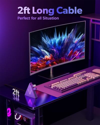 4-Port USB 3.0 Hub, FlyingVHUB USB Hub Tower with 2 ft Extended Cable,USB Splitter for Laptop,PC,PS4,PS5,Xbox,Mouse,Keyboard, Flash Drive,U-Disk (Dark Purple) - color: Purple-A
