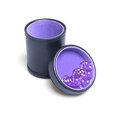 PU Leather Dice Cup Purple Velvet Lined Quiet Shaker with Lid Including 6 Purple Translucent Dice for Liars Dice Farkle Yahtzee Board Games - color: Purple