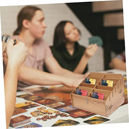 Portable Wooden Multi-grid Card Storage Box Card Organizer for Trading and Tokens for Game Nights and Collectors Compartments Walnut Finish