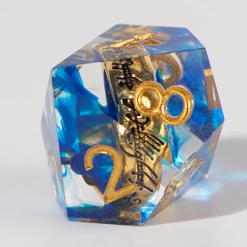 Magic Ring DND Dice Set Resin 7Pcs Dice DND with an Iron Box for DND; COC; Role Playing dice Games and Board Games Gift (Blue) - color: Ring Blue
