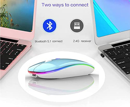 PEIBO Bluetooth Wireless Mouse for Laptop mac MacBook ipad MacBook air MacBook pro pc Desktop Computer Windows Chromebook Notebook (Blue White) - color: blue white