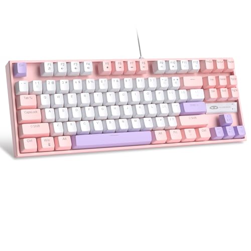 MageGee 75% Mechanical Gaming Keyboard, Red Switch, LED Blue Backlit, 87 Keys Compact TKL Wired Computer Keyboards for Windows Laptop PC Gamer - White/Pink - color: White Pink/Red Switch