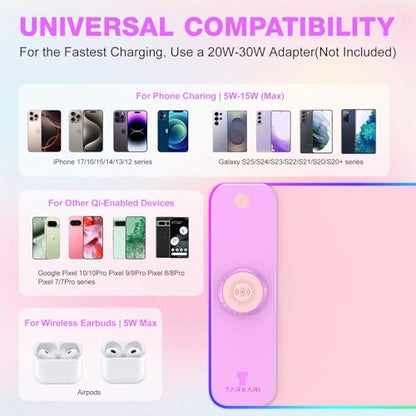 TARKARI Magnetic Wireless Charging RGB Mouse Pad, Large Gaming Desk Mat, 31.5"x11.8" Waterproof Mousepad, Ultra-Smooth Surface, Non-Slip Rubber Base, Desk Pad for Keyboard Laptop - color: Pink