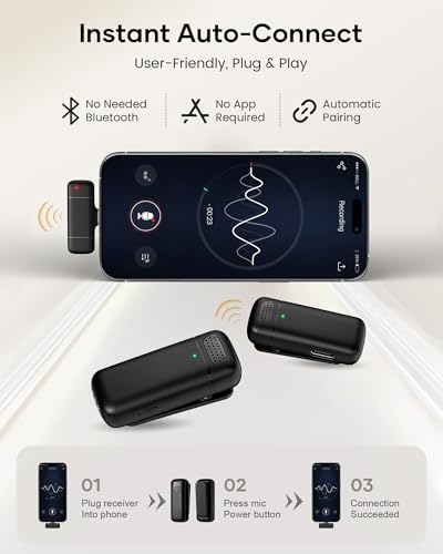 KUKIHO Wireless Lavalier Microphone with Charging Case, 36H Battery Life, Noise Cancellation, 135ft Range, Plug-and-Play Clip-On Mic for iPhone, iPad, Android, YouTube, Vlog, Live Streaming - color: Matte Black, size: With Case