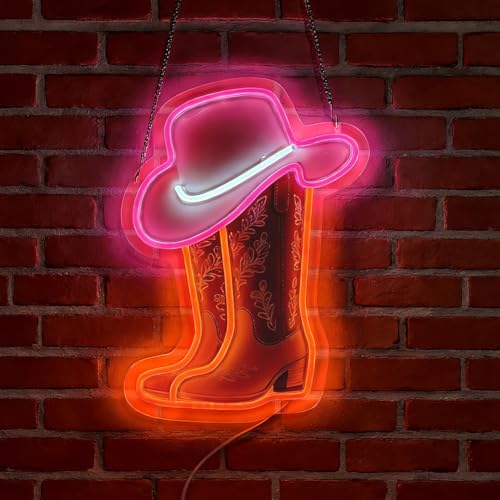 LED Cowboy Boot Hat Neon Sign Light Up Cowgirl Boot Lights Lighted Rodeo Neon Signs for Bedroom Dorm Hallway Garage Bar Gaming Room Man Cave Western Wall Decor Art Gifts - color: Cowgirl