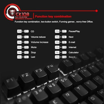MOTOSPEED CK108 RGB LED Backlit Wired Mechanical Gaming Keyboard, 108 Keys Hot-Swap Mechanical Keyboard w/Aluminum Base, Upgraded Socket and Noise Absorbing Foams, Soft Tactile Black Switch - color: Black Switch, size: 108 Keys