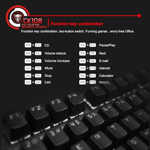 MOTOSPEED CK108 RGB LED Backlit Wired Mechanical Gaming Keyboard, 108 Keys Hot-Swap Mechanical Keyboard w/Aluminum Base, Upgraded Socket and Noise Absorbing Foams, Soft Tactile Blue Switch - color: Blue Switch, size: 108 Keys