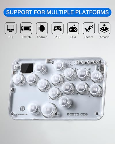 JZW-Shop Haute42 Leverless Arcade Stick G16, All-Button Arcade Controller Compatible with Switch/PC/PS3 /Steam Deck, Arcade Fight Stick Game Keyboard with DIY RGB, Supports Hot-Swap & SOCD