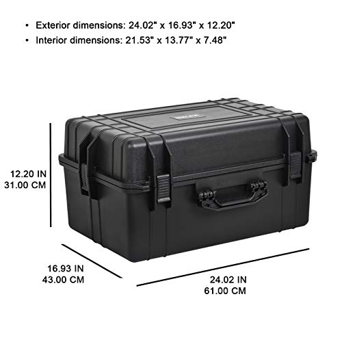 MEIJIA All Weather Waterproof Hard Camera Case,Hard Case with Customizable Fit Foam,Fit Use of Drones,Camera,Equipments,Pistols,Elegant Black (Black, 24.01"x16.92"X12.2") - size: 24.01"x16.92"X12.2"