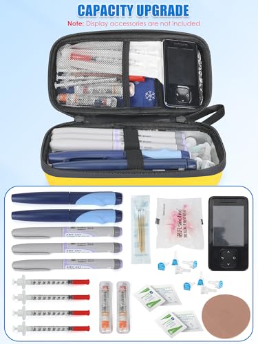 YOUSHARES Insulin Cooler Travel Case with Temperature Display, GLP-1 Diabetic Medicine Cooling Bag for Mounjaro, Refrigerated Diabetes Storage Kit with 2 TSA Approved Ice Pack - color: 00_bright Yellow