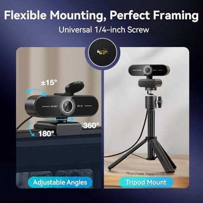 EMEET C60E 4K Webcam for Streaming & Gaming – PDAF Autofocus, Dual Mics, Live Streaming Camera with Auto Light Correction, Plug & Play USB Webcam for PC & Mac - style: Single-Camera w/ PDAF