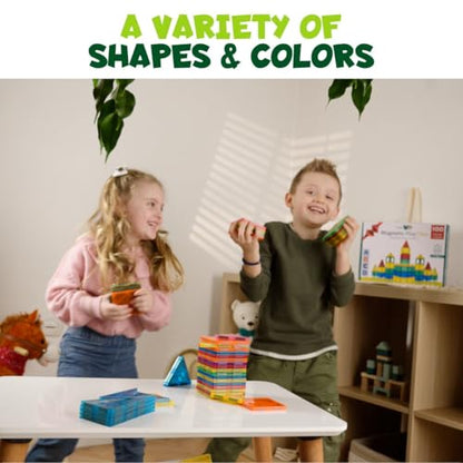 Magnet Tiles for Kids 136 PCS with 2 Cars Bases, STEM Magnetic Tiles for Toddlers, Educational Learning Toys for Ages 3-12, Magnetic Building Tiles for Preschool, Creative Play Set for Kids - style: 136 Pieces