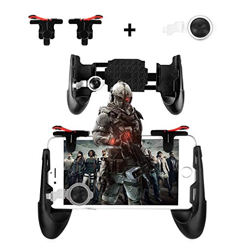 Newseego for Mobile Game Controllers, Finger Triggers for Mobile Phone, Sensitive Shoot Controller Joysticks Gamepad for Rules of Survival/PUBG (3 in 1 Portable Gamepad + 1 Pair Finger Triggers + Phone Joysticks Replacement Set)