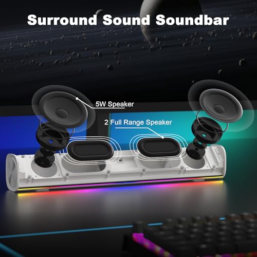 SOULION Computer Speakers for Desktop Monitor USB Plug & Play White | Dynamic LED Light, USB Plug & Play PC, Switch Button, Bluetooth 5.1, Clearly Sound, Breathable Material, Widely Application - color: White