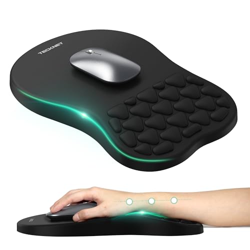 TECKNET Ergonomic Mouse Pad with Wrist Rest, Soft Mousepad with Massage Design, Memory Foam and Non-Slip PU Base for Pain Relief, Gaming Mouse Pad for Desk, Home, Office, 12x8 Inches, Black - color: Black