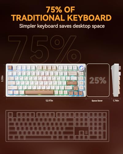 LEOBOG x AULA HI75C Pro PC Gaming Aluminum Alloy Keyboard,Bluetooth/USB-C/Wireless Tri-Modes Mechanical Keyboards,Hot Swappable Brown Creamy Keyboard with Turquoise Switch for Windows/Mac/Tablet Gamer | Tri-Modes Bluetooth/2.4GHz/Type-C,RGB Backlit,Progra