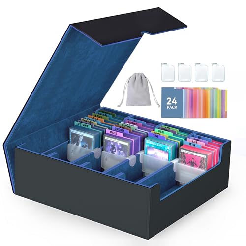 4-Row【3200+】 Trading Card Storage Box, Card Organizer Holder With 24 Dividers, Case Fit for Mtg Tcg Magic Commander Deck Playing Cards, Deck Box for Sport Card - color: Blue, size: 3200+